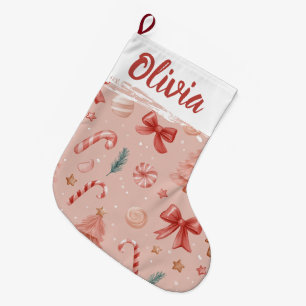 Mjuk rosa julstrumpa med festlig mönster