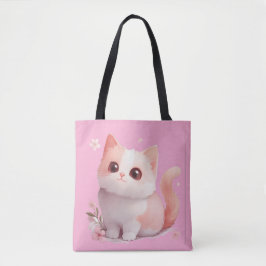 Mjuk Rosa Kawaii Cat Tote Bag - gåva till klöverle Tygkasse