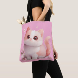 Mjuk Rosa Kawaii Cat Tote Bag - gåva till klöverle Tygkasse