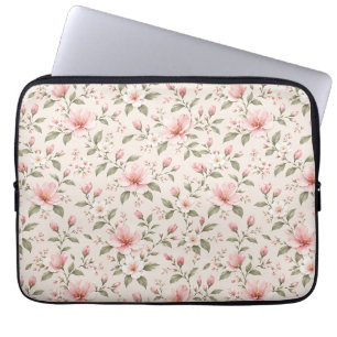 Mjuk Rosa Körsbärsblom Floral Sömlös Mönster Laptop Fodral