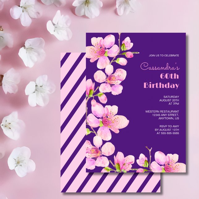 Mjuk Rosa Körsbärsblom Sakura Lila Födelsedag Inbjudningar (Skapare uppladdad)