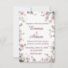 Mjuk rosa körsbärsblommande blomsterbröllopsinbjud