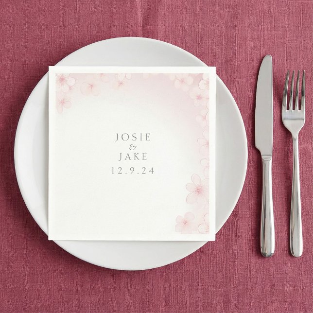 Mjuk rosa körsbärsblomsklinga vigselservett pappersservett (Soft pink cherry blossom wedding napkin.)