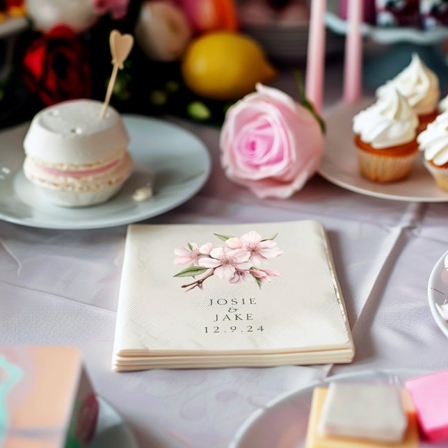 Mjuk rosa körsbärsblomsterbröllopsservett pappersservett (Pink cherry blossom flower wedding napkin)