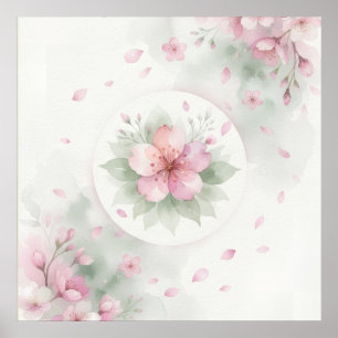 Mjuk Rosa Körsbärsblomvattenfärg Blommig Affisch