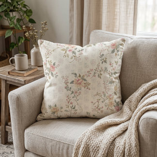 Mjuk Rosa & Krämfärgad Vintage Blommig Ros Kudde