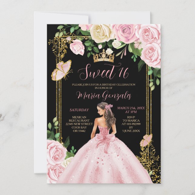 Mjuk  Rosa Krona Princess Girl Sweet sixteen Inbjudningar (Framsida)
