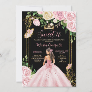Mjuk Rosa Krona Princess Girl Sweet sixteen Inbjudningar
