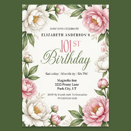 Mjuk Rosa Magnolia och Peony 101-årsdag Inbjudningar