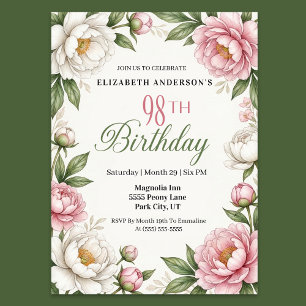 Mjuk Rosa Magnolia och Peony 98-årsdag Inbjudningar