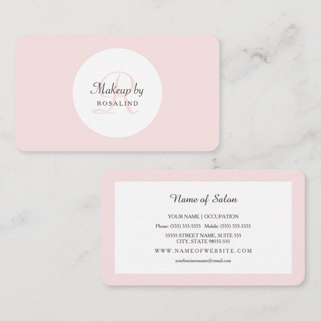 Mjuk Rosa Makeup Salong Design Visitkort (Fram/baksida)