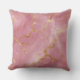 Mjuk Rosa Marmor Abstrakt med Glittrande Guld Kudde