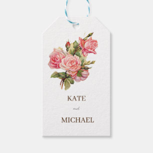 Mjuk rosa med grön Blommigt Bröllop Gift-Märkre Presentetikett