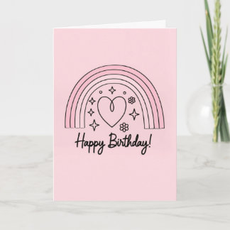 Mjuk rosa minimalistisk hjärta med regnbåge födels kort