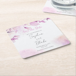 Mjuk Rosa Modern Boho Blommor Blad Spara Datum Underlägg Papper Kvadrat