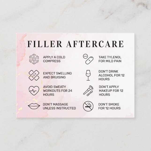 Mjuk Rosa Modern Filler Eftervårdsguide Visitkort (Baksida)