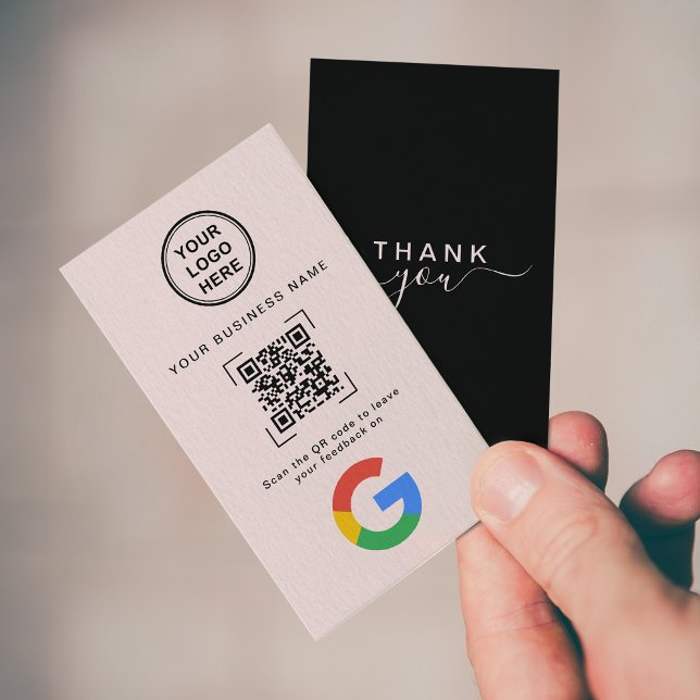 Mjuk Rosa Modern QR-kod Google-recension Visitkort (Skapare uppladdad)