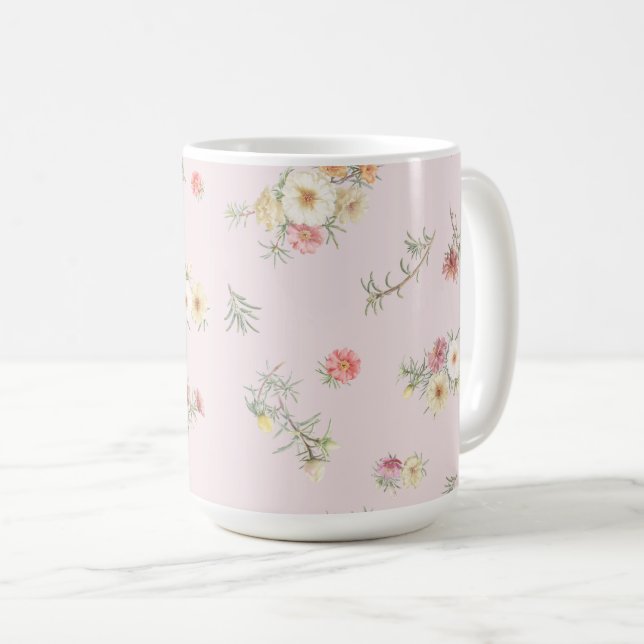 Mjuk Rosa Mossros Vattenfärg Blommig Kaffemugg (Framsida höger)