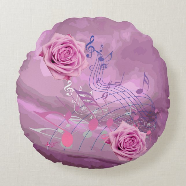 Mjuk Rosa Musik noter & Ro Rund fyllning Kudde (Framsidan)