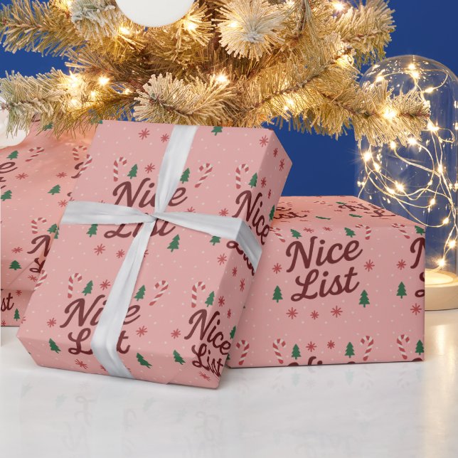 Mjuk Rosa - "Nice List" - jultypografi Presentpapper (Helgdagar)