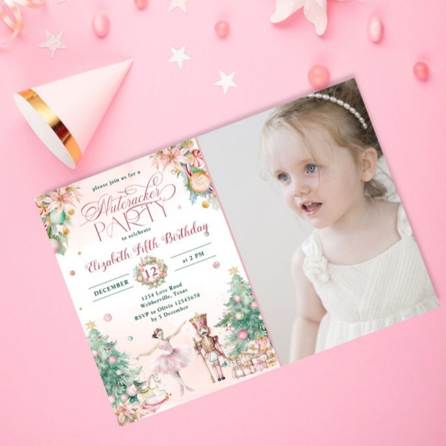 Mjuk Rosa Nutcracker Winter Flick kalas Inbjudningar (Skapare uppladdad)