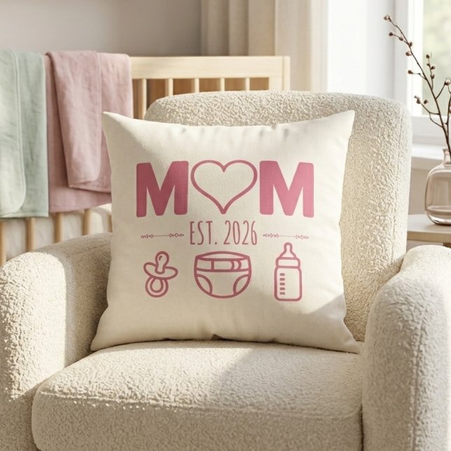 Mjuk Rosa Ny Mamma Est År Baby Ikoner Design Kudde (Skapare uppladdad)