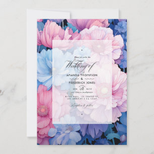 Mjuk Rosa och Blå Blommig Bröllop Inbjudningar