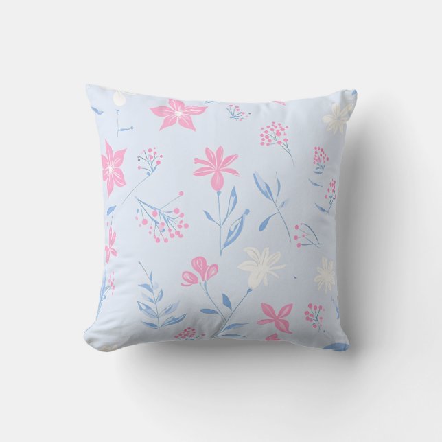 Mjuk Rosa och blå Blommigt Dekorativ kudde (Framsida)