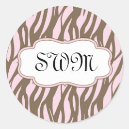 Mjuk Rosa och Brown Monogram Ram Runt Klistermärke