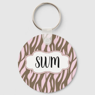 Mjuk Rosa och brunt Monogram Ram Nyckelring