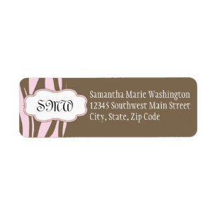 Mjuk Rosa och brunt Monogram Ram Returadress Etikett