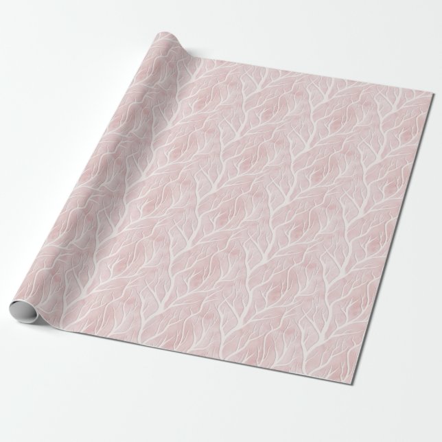 Mjuk Rosa och Cream Träd Grenar Presentpapper (Utrullad)