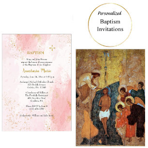 Mjuk Rosa och Faux Guld Glitter ortodox-baptism Inbjudningar