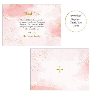 Mjuk Rosa och Faux Guld Glitter ortodox-baptism Tack Kort
