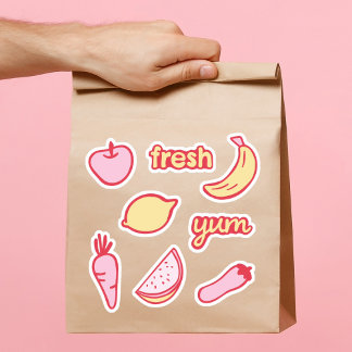 Mjuk rosa och gul frukt och grönsaksklistermärke s klistermärken