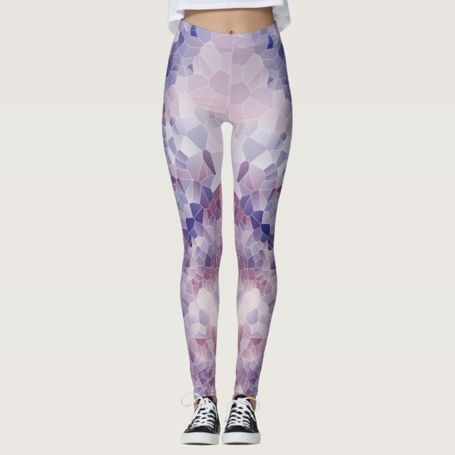 Mjuk Rosa och Lila Geometric Crystal Design Leggings (Framsida)