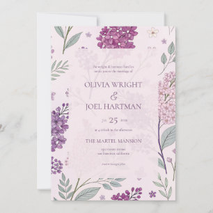 Mjuk rosa och lila syren blomsterbröllop  inbjudningar