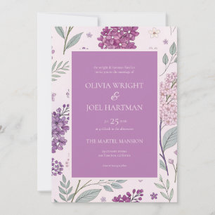 Mjuk rosa och lila syrenblommig bröllopsdekor inbjudningar