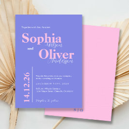 Mjuk Rosa och Lilac Blue Minimalist Bröllop Inbjudningar