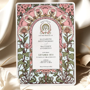 Mjuk Rosa och Pastel Elegance Art nouveau Bröllop Inbjudningar