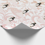 Mjuk Rosa och persikobaserad botanisk Möhippa Presentpapper<br><div class="desc">Mjuka nyanser av persiko- och rosa i ett fet botaniskt skapar ett vackert papper för bridens bröllop och duschgåvor,  har en svart kvinnlig silhuett i en vit bröllop-klänning med möhippa bouquet.</div>