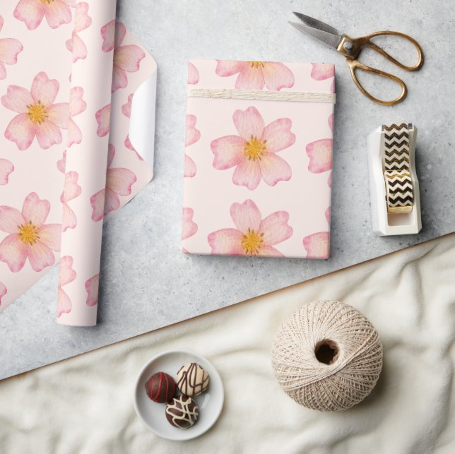 Mjuk rosa och persikofärgad akvarellblomma presentpapper (Hantverk)