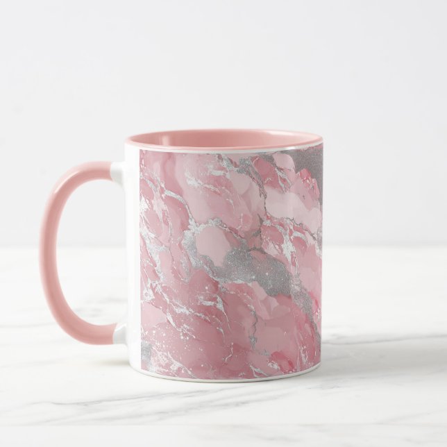 Mjuk rosa och silver marmorliknande mönster mugg (Vänster)