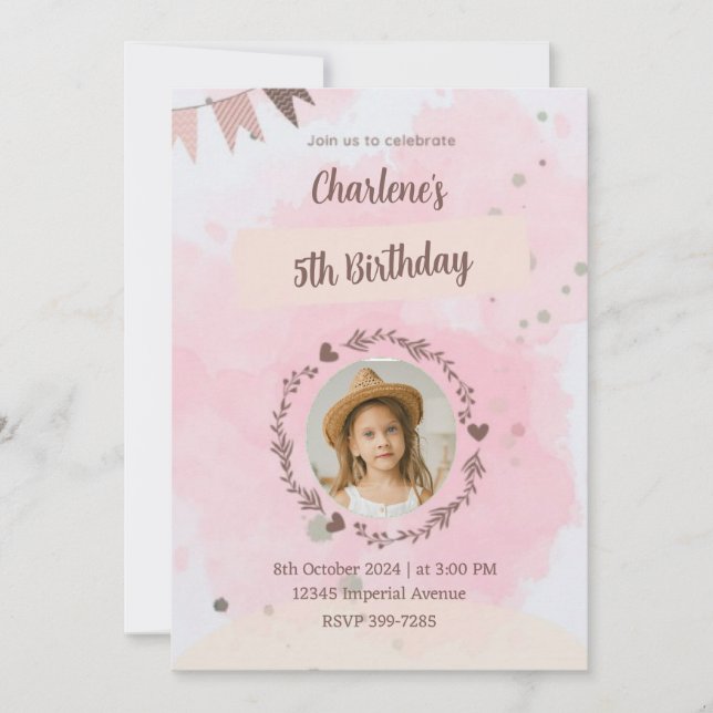 Mjuk Rosa och Tan Pastels | Flickors Födelsedagsfe Inbjudningar (Framsida)