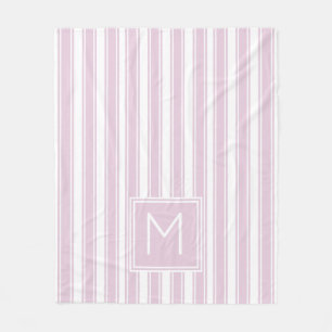 Mjuk Rosa och vit plockning Rand Monogram Fleecefilt