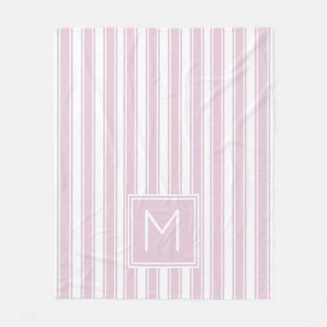 Mjuk Rosa och vit plockning Rand Monogram Fleecefilt (Framsidan)