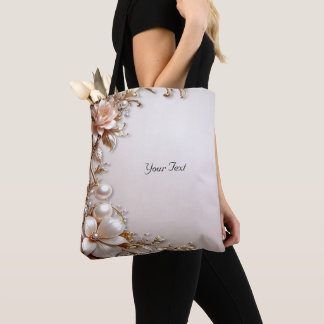 Mjuk Rosa och Vita Blommor Handväskan Tygkasse