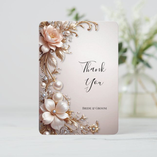 Mjuk rosa och vita blommor tackkort tack kort (Stående Fram)