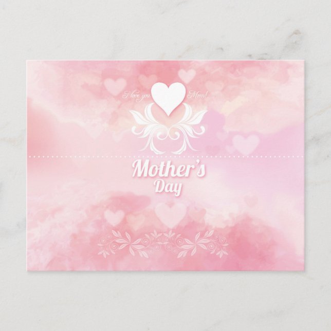 Mjuk Rosa och Vita Mors dag Vykort (Framsida)