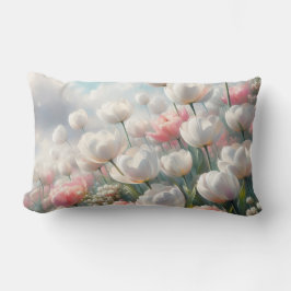 Mjuk Rosa och Vita Tulpaner Lumbal Kuddcover Lumbarkudde